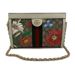 Gucci Chain Shoulder Bag GG Supreme Leather Beige Off White Floral Flower